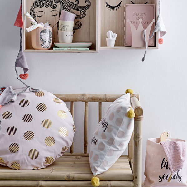 Plaid Babette - algodon - topos dorados - manta sofa - rosa y dorado - Liderlamp (1)