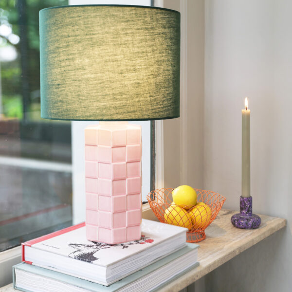 Sobremesa Gambit Rosa - lampara moderna - ceramica y algodon - Liderlamp (2)
