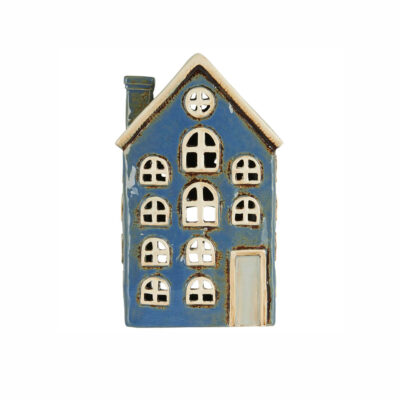 Casa Danesa Portavelas Fachada Azul - Portavelas de ceramica - Liderlamp (1)