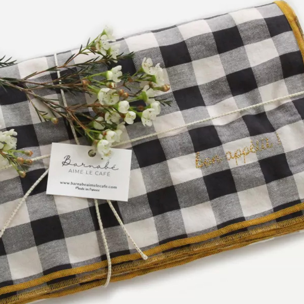 Mantel cuadro de Vichy negro-mostaza Liderlamp