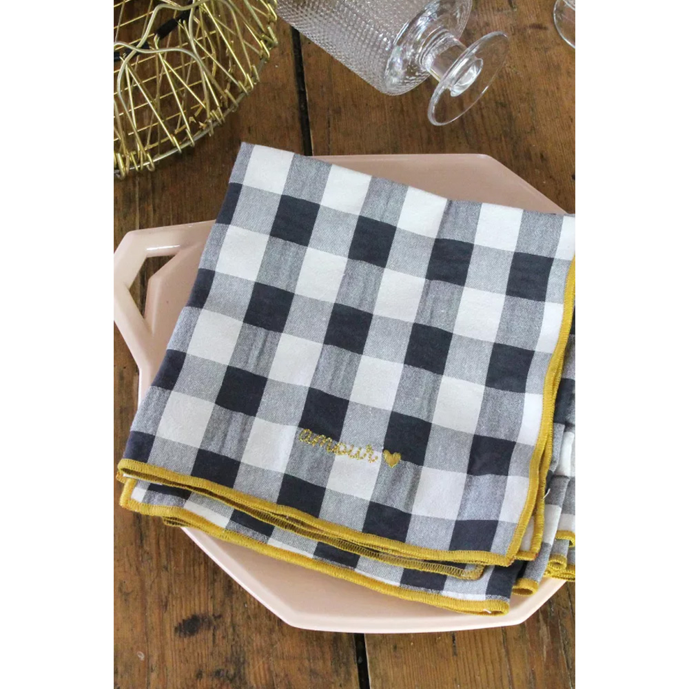 Servilleta Vichy Negro Ribete Mostaza - Liderlamp